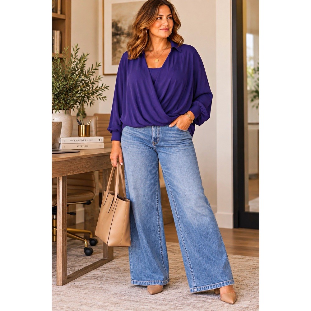 NWT Chico's Wrap Surplice Bubble Hem Dolman V-Neck Blouse Elevated Casual